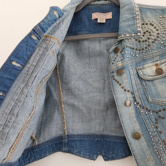 GUESS STUDDED VINTAGE DENIM JACKET SIZE XS - Picture 7 of 14